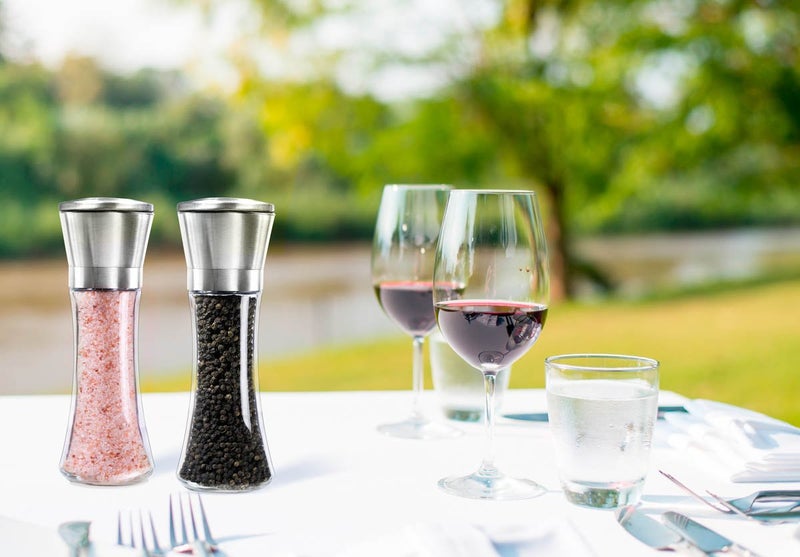 Levav Premium Salt and Pepper Grinder Set of 2- Brushed Stainless Steel Pepper Mill and Salt Mil, Glass Body, Size Grade adjustable ceramic rotor-salt and pepper shakers (tall) - Image 5
